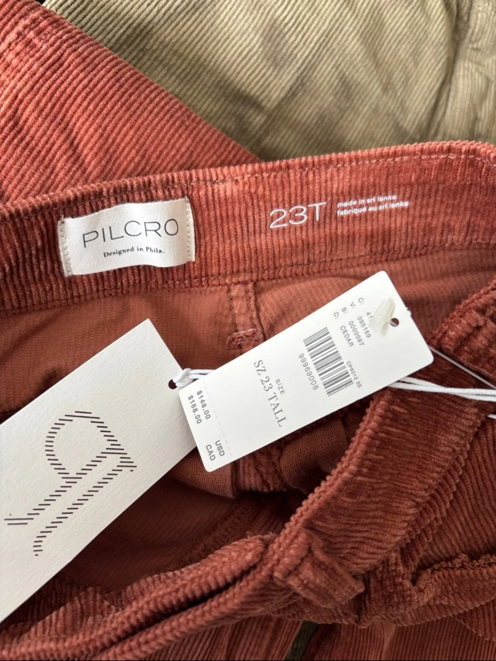 NEW Pilcro Anthro Rylan High Rise Flare‎ Jeans Corduroy Cedar Size 23 Tall